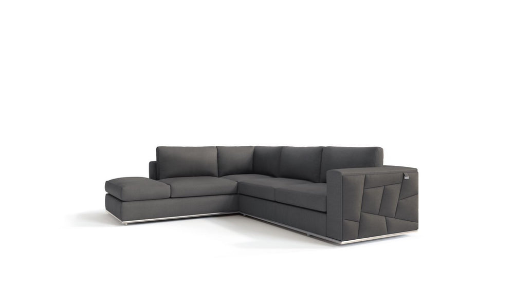 HomeRoots Dark Italian Leather L-Shaped Corner Sectional Sofa – Stylish Comfort for Modern Living Spaces Dark Grey 482252