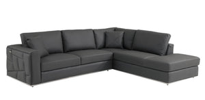 HomeRoots Dark Italian Leather L-Shaped Corner Sectional Sofa – Stylish Comfort for Modern Living Spaces Dark Grey 482252
