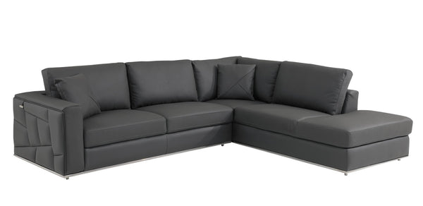 HomeRoots Dark Italian Leather L-Shaped Corner Sectional Sofa – Stylish Comfort for Modern Living Spaces Dark Grey 482252