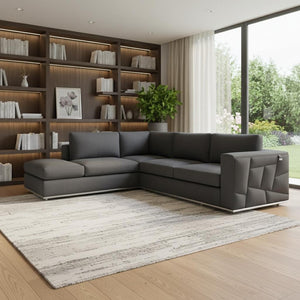 HomeRoots Dark Italian Leather L-Shaped Corner Sectional Sofa – Stylish Comfort for Modern Living Spaces Dark Grey 482252