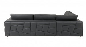 Homeroots Three Piece Indoor Italian Leather Seating Set For Six – Luxurious Comfort & Stylish Design Dark Grey  482252