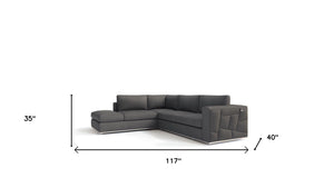 Homeroots Three Piece Indoor Italian Leather Seating Set For Six – Luxurious Comfort & Stylish Design Dark Grey  482252