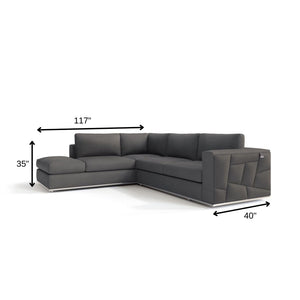 HomeRoots Dark Italian Leather L-Shaped Corner Sectional Sofa – Stylish Comfort for Modern Living Spaces Dark Grey 482252