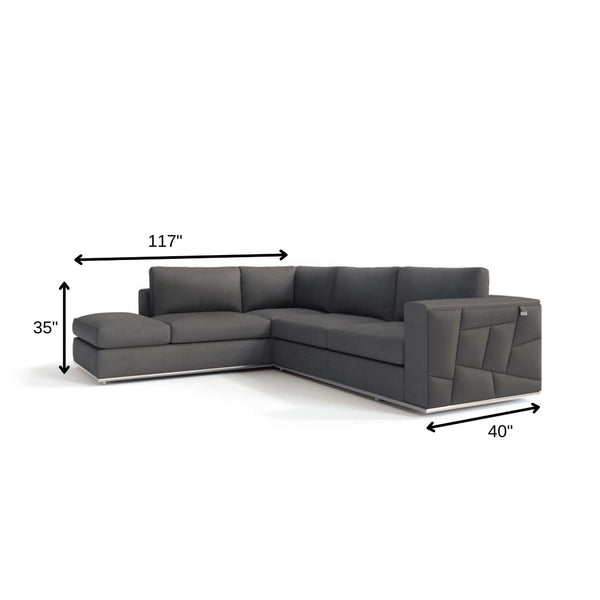 HomeRoots Dark Italian Leather L-Shaped Corner Sectional Sofa – Stylish Comfort for Modern Living Spaces Dark Grey 482252