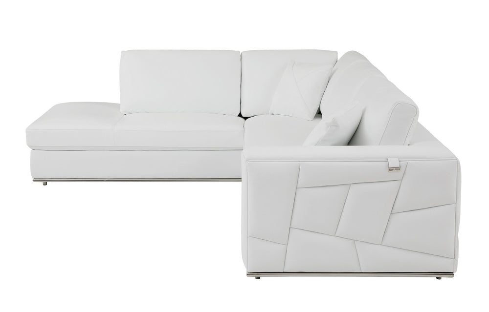 HomeRoots White Italian Leather Reclining Sectional Sofa - Luxurious Comfort, Modern Design & Convenient Storage White 482253
