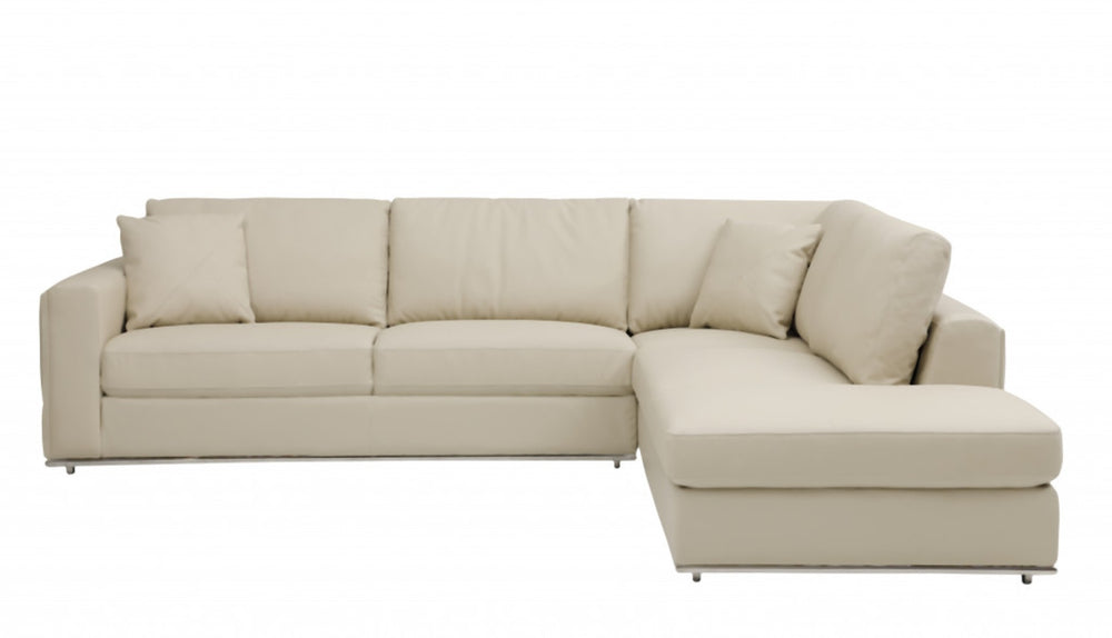 HomeRoots Beige Italian Leather Reclining Corner Sectional - Luxurious L-Shaped Design for Ultimate Comfort Beige 482254