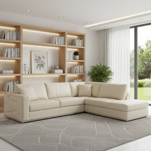 HomeRoots Beige Italian Leather Reclining Corner Sectional - Luxurious L-Shaped Design for Ultimate Comfort Beige 482254