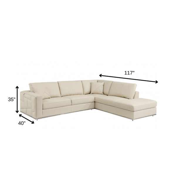 HomeRoots Beige Italian Leather Reclining Corner Sectional - Luxurious L-Shaped Design for Ultimate Comfort Beige 482254