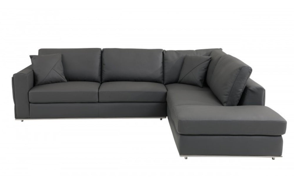 HomeRoots Dark Italian Leather Reclining L-Shaped Two-Piece Corner Sectional for Ultimate Comfort & Style Dark Grey 482255