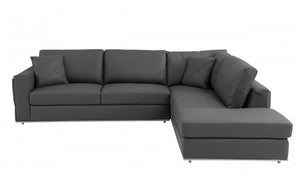 Homeroots Dark Gray Italian Leather Reclining L Shaped Two Piece Corner Sectional Dark Grey  482255