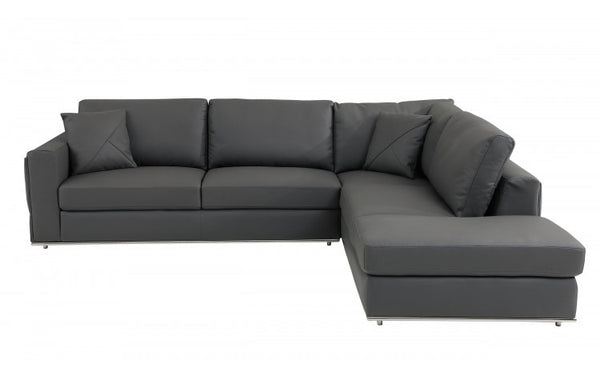 Homeroots Dark Gray Italian Leather Reclining L Shaped Two Piece Corner Sectional Dark Grey  482255