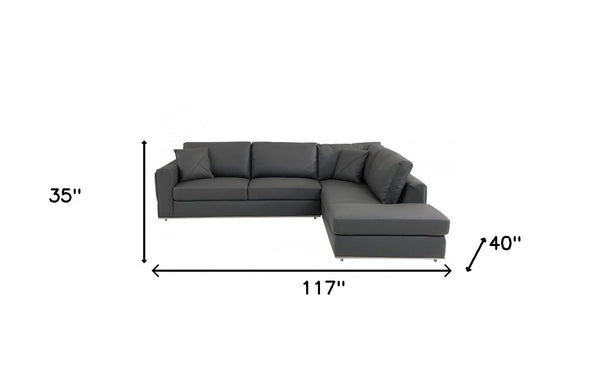 Homeroots Dark Gray Italian Leather Reclining L Shaped Two Piece Corner Sectional Dark Grey  482255