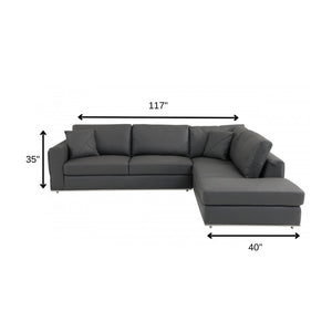 HomeRoots Dark Italian Leather Reclining L-Shaped Two-Piece Corner Sectional for Ultimate Comfort & Style Dark Grey 482255