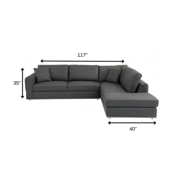 HomeRoots Dark Italian Leather Reclining L-Shaped Two-Piece Corner Sectional for Ultimate Comfort & Style Dark Grey 482255