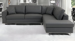 Homeroots Dark Gray Italian Leather Reclining L Shaped Two Piece Corner Sectional Dark Grey  482255