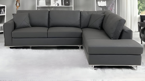 Homeroots Dark Gray Italian Leather Reclining L Shaped Two Piece Corner Sectional Dark Grey  482255