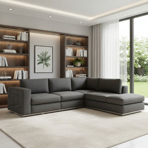 HomeRoots Dark Italian Leather Reclining L-Shaped Two-Piece Corner Sectional for Ultimate Comfort & Style Dark Grey 482255