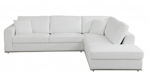 Homeroots White Italian Leather Reclining L Shaped Two Piece Corner Sectional White  482256