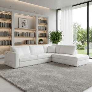 HomeRoots White Italian Leather L-Shaped Reclining Corner Sectional for Ultimate Comfort and Modern Style White 482256
