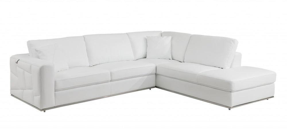 HomeRoots White Italian Leather L-Shaped Reclining Corner Sectional for Ultimate Comfort and Modern Style White 482256