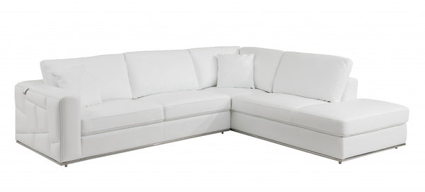 Homeroots White Italian Leather Reclining L Shaped Two Piece Corner Sectional White  482256