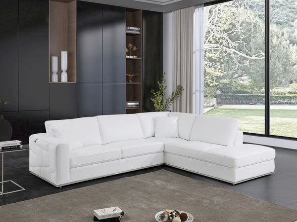 Homeroots White Italian Leather Reclining L Shaped Two Piece Corner Sectional White  482256