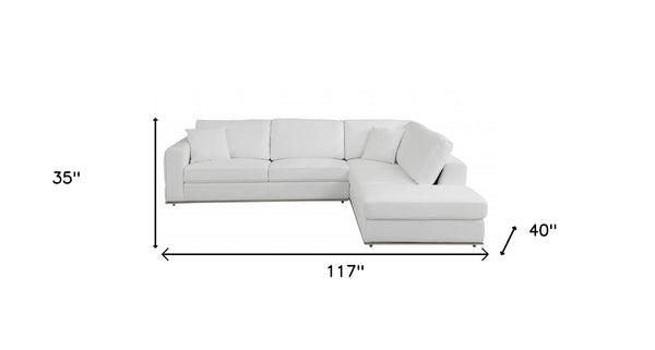 Homeroots White Italian Leather Reclining L Shaped Two Piece Corner Sectional White  482256