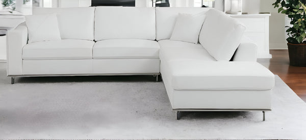 Homeroots White Italian Leather Reclining L Shaped Two Piece Corner Sectional White  482256