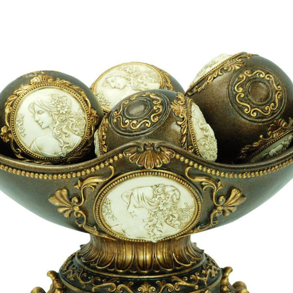 English Elm 8" Polyresin Decorative Bowl with Classical Greek Engravings and Antique Bronze Finish B072116416