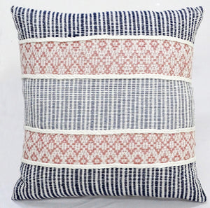 Homeroots 22" X 22" Blue And Peach Trellis Zippered Cotton Blend Throw Pillow With Embroidery   482273