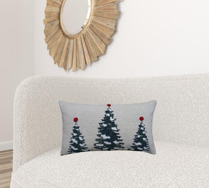 Homeroots 14" X 24" Red And Green Zippered Cotton Blend Christmas Tree Throw Pillow   482276