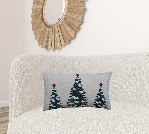Homeroots 14" X 24" Red And Green Zippered Cotton Blend Christmas Tree Throw Pillow   482276