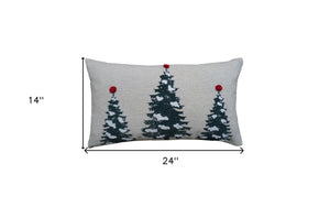 Homeroots 14" X 24" Red And Green Zippered Cotton Blend Christmas Tree Throw Pillow   482276