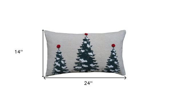 Homeroots 14" X 24" Red And Green Zippered Cotton Blend Christmas Tree Throw Pillow   482276