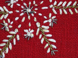 Homeroots 14" X 20" Red Zippered Cotton Blend Christmas Snowflakes Throw Pillow With Embroidery   482277