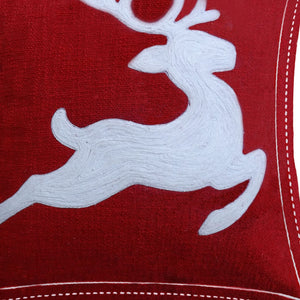 Homeroots 20" X 20" Red Deer Zippered Cotton Blend Christmas Reindeer Throw Pillow   482281