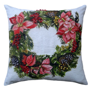 Homeroots 20" X 20" Red And Green Text Zippered Cotton Blend Christmas Wreath Throw Pillow   482282