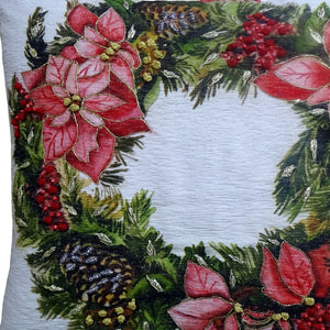 Homeroots 20" X 20" Red And Green Text Zippered Cotton Blend Christmas Wreath Throw Pillow   482282