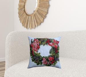 Homeroots 20" X 20" Red And Green Text Zippered Cotton Blend Christmas Wreath Throw Pillow   482282