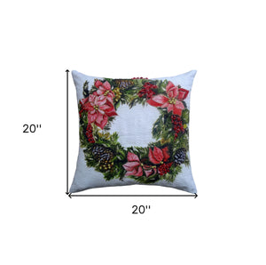 Homeroots 20" X 20" Red And Green Text Zippered Cotton Blend Christmas Wreath Throw Pillow   482282
