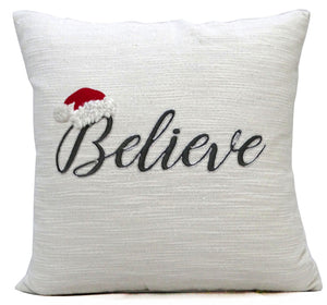 Homeroots 20" X 20" White Cotton Blend Believe Christmas Throw Pillow   482283