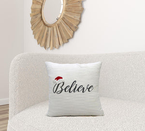 Homeroots 20" X 20" White Cotton Blend Believe Christmas Throw Pillow   482283