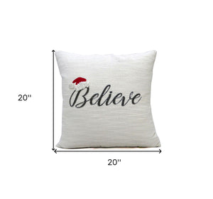 Homeroots 20" X 20" White Cotton Blend Believe Christmas Throw Pillow   482283