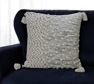 Homeroots 20" Beige Abstract Cotton Blend Throw Pillow With Embroidery And Tassels   482287