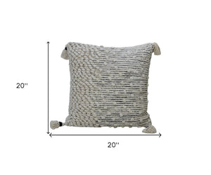 Homeroots 20" Beige Abstract Cotton Blend Throw Pillow With Embroidery And Tassels   482287