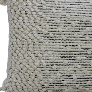 Homeroots 20" Beige Abstract Cotton Blend Throw Pillow With Embroidery And Tassels   482287