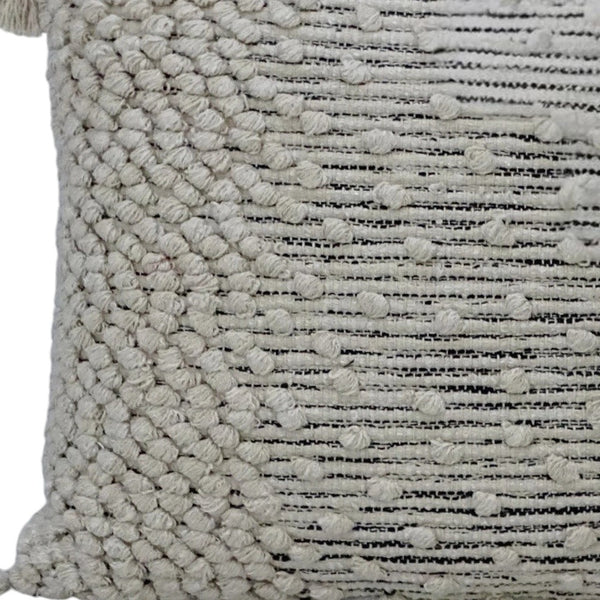 Homeroots 20" Beige Abstract Cotton Blend Throw Pillow With Embroidery And Tassels   482287