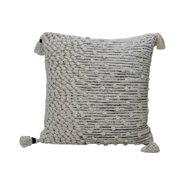 Homeroots 20" Beige Abstract Cotton Blend Throw Pillow With Embroidery And Tassels   482287