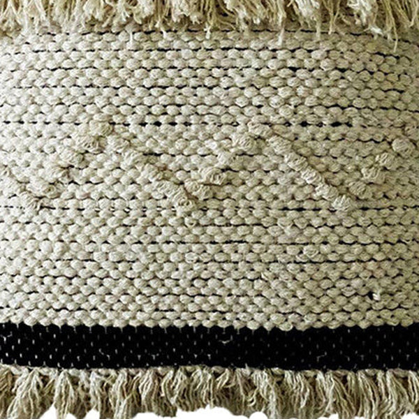 Homeroots 20" X 20" White And Black Ribbed Zippered Hand Loomed Cotton Blend Throw Pillow With Fringe   482289