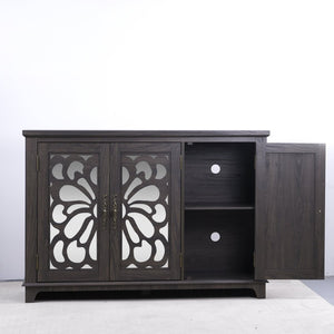 English Elm 49.33" Mirrored Lattice Buffet Cabinet with Adjustable Shelves Vintage Wood Grain Sideboard Dark Brown W2899P372741